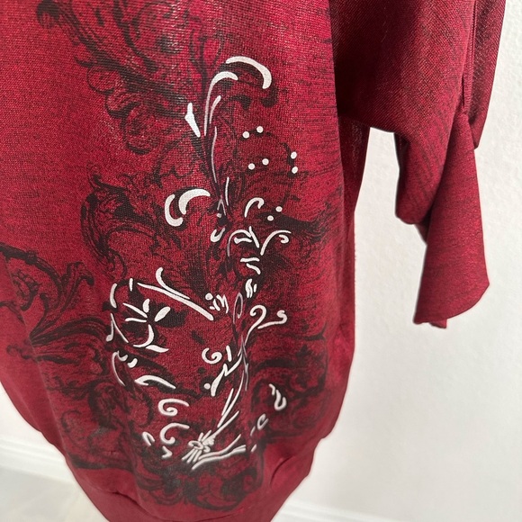 Buff Red Knit Fabric Cold Shoulder Blouse - Picture 5 of 8